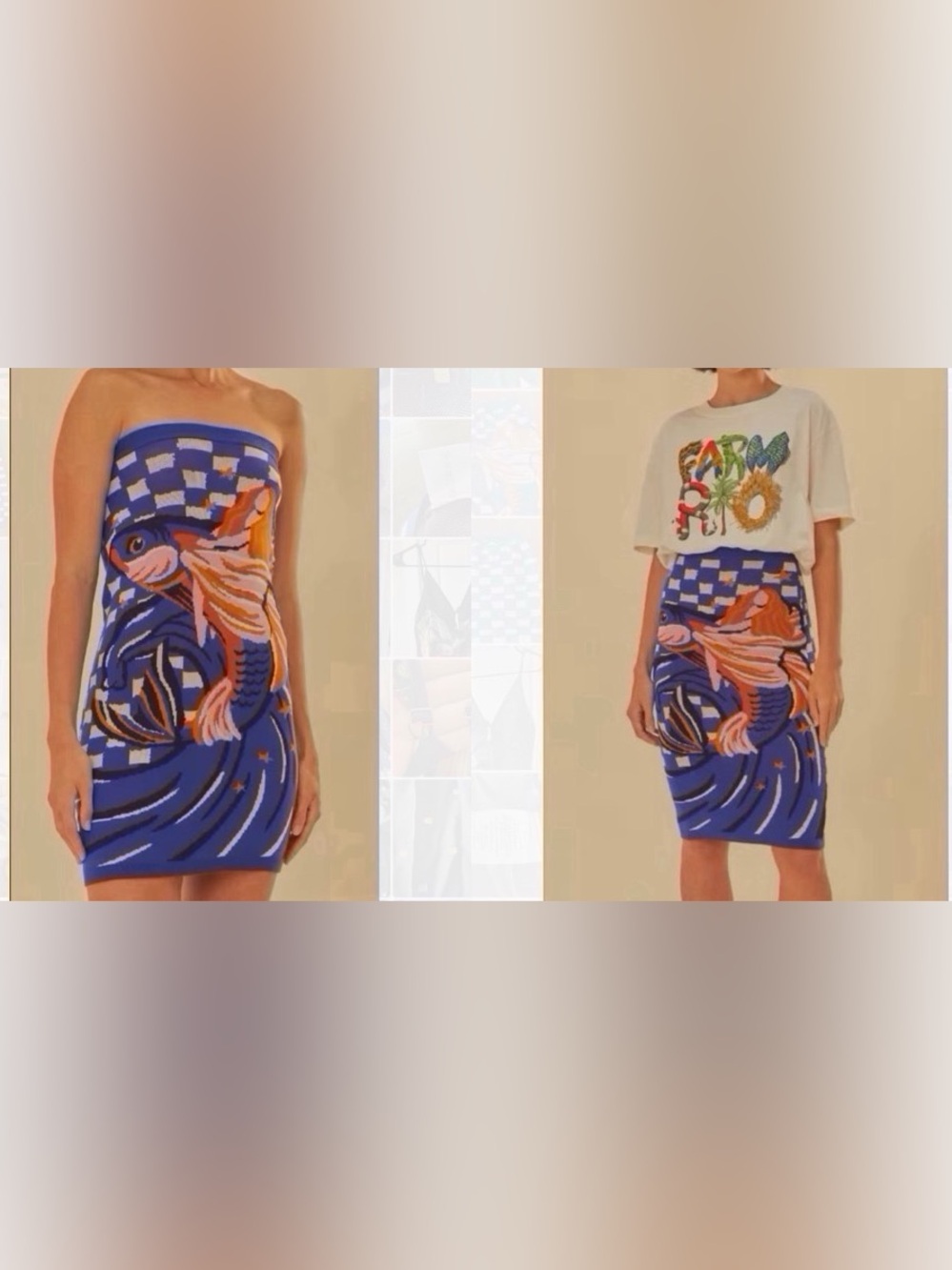 Farm Rio Women’s Knitted-skirt dress Fish Patterned Size M